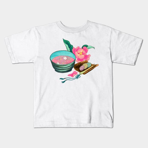 Minhwa: Korean Tea Time A Type Kids T-Shirt by koreanfolkpaint